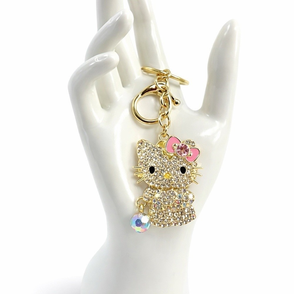 Iridescent Hello Kitty Fashion Rhinestone Keychain Purse Charm Backpack 4"